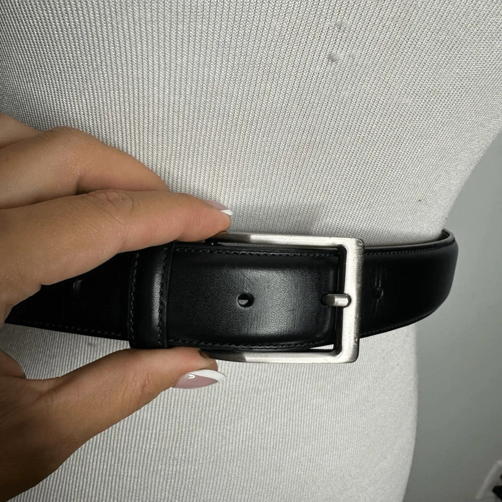PENGUIN Black LEATHER Dress belt smooth silver hardware HN32051 Men's 32